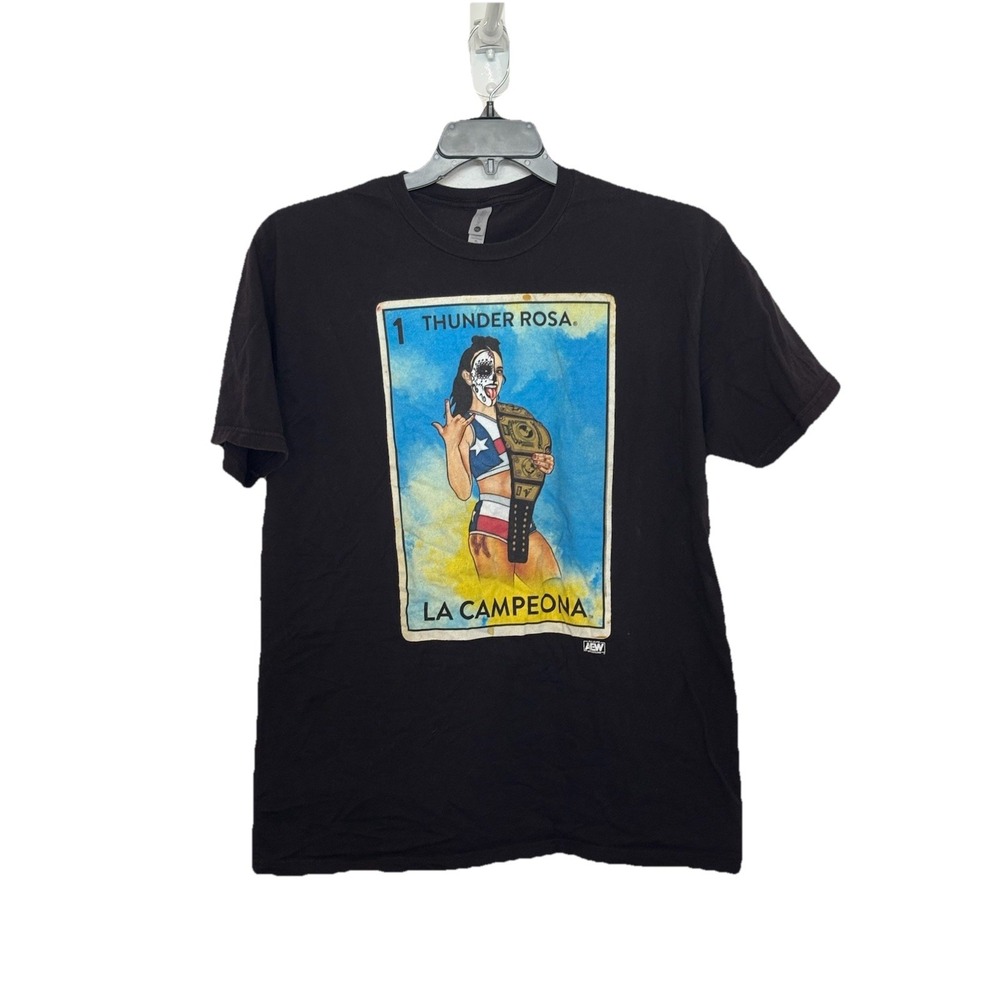 AEW Thunder Rosa La Campeona Mens T-shirt XL, Black w/Graphic Print